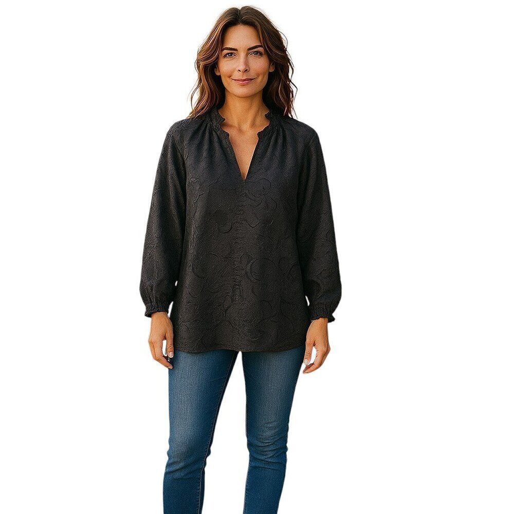 Spartina 449 Josette Jacquard Blouse Floral Black Women's Small